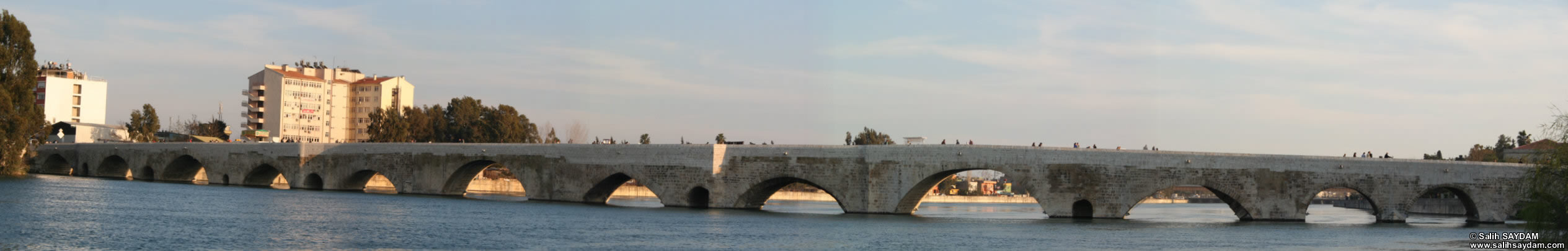 Panorama #01 of Taskopru (Stone Bridge), which was build over the River Seyhan by the Roman Emperor Hadrianus in the 4th century.