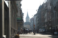 Zurich Photo 7 (Rennweg and St.Peter's Clock Tower (The largest Clock Face in Europe)) (Switzerland)