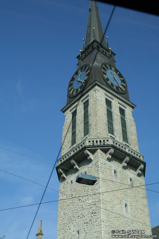 Zurich Photo 14 (Stauffacher Tram Stop and St.Jakob Church) (Switzerland)