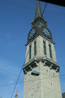 Zurich Photo 14 (Stauffacher Tram Stop and St. Jakob Church) (Switzerland)